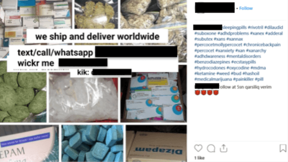 Capture of an Instagram post related to drug dealing