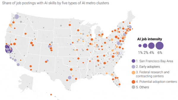 Images showing different data regarding AI research and activities in the U.S.