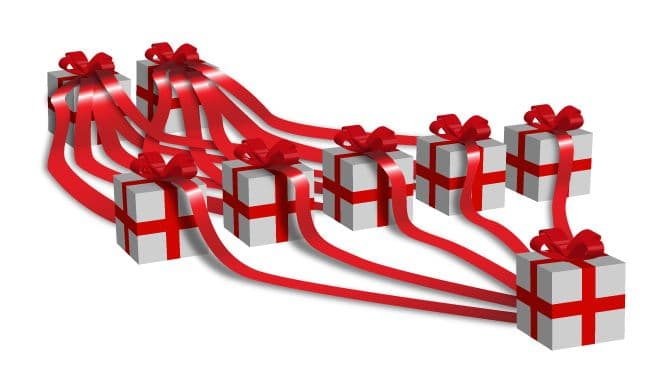 Sleigh made of gift boxes