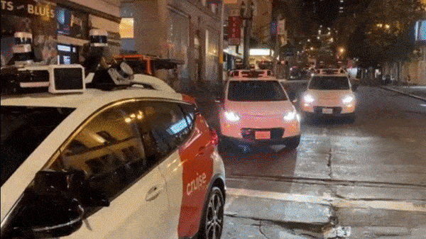 Robotaxis driving on the street 