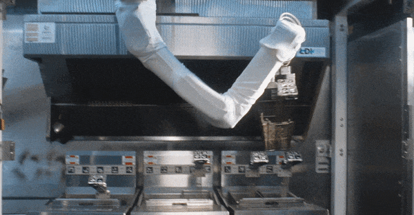 Animated video shows the Flippy 2 autonomous restaurant robot making french fries