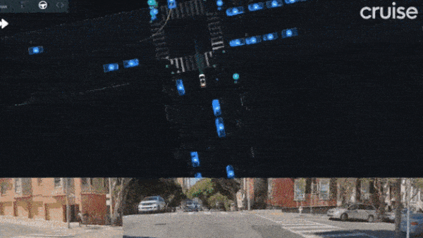 Cruise self-driving car service shown in two angles