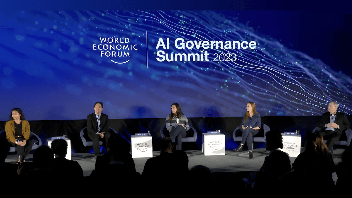 Guest panel, including Andrew Ng, at the AI Governance Summit 2023 by the World Economic Forum