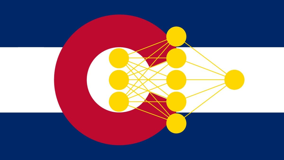 Colorado flag with a neural network over it