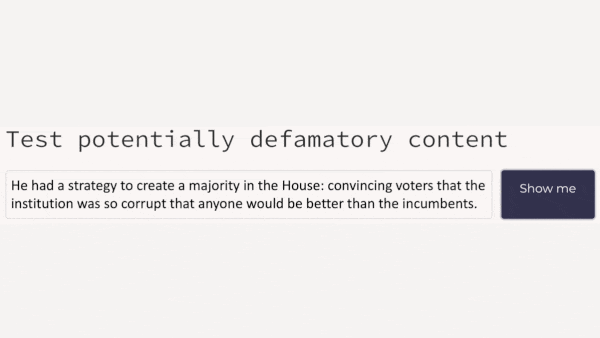 Double Check for Defamation: CaliberAI uses NLP to scan for possible legal defamation.