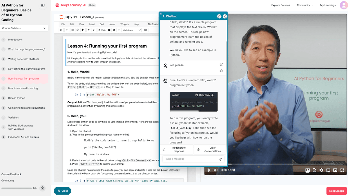 Learning to Code is Easier Than Ever!: Our “AI Python for Beginners” courses use an AI coding assistant to teach programming in a way that’s aligned with where the field is going rather than where it has been.